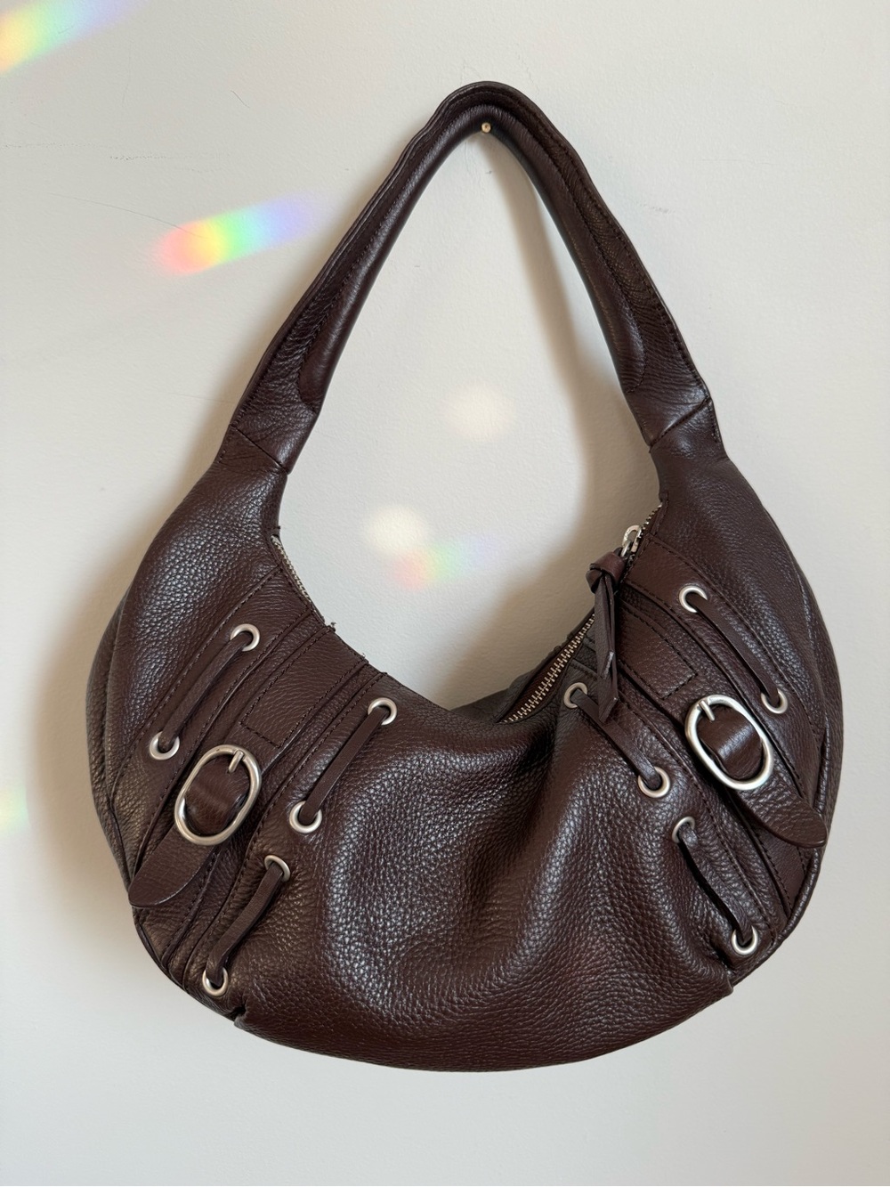 Kenneth Cole Dark Brown Leather Hobo with Silver Hardware